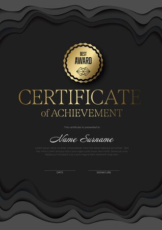 Modern dark certificate of achievement template with place for your content - vertical golden design with papercut effectのイラスト素材