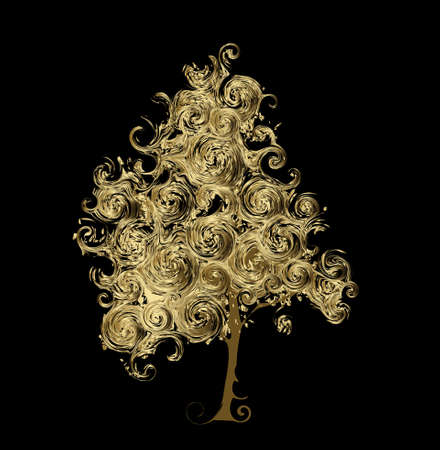 Abstract art tree drawing made from golden curlsのイラスト素材