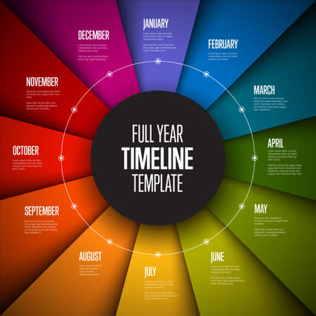 Full year timeline template with all months on circle folded rainbow papersのイラスト素材