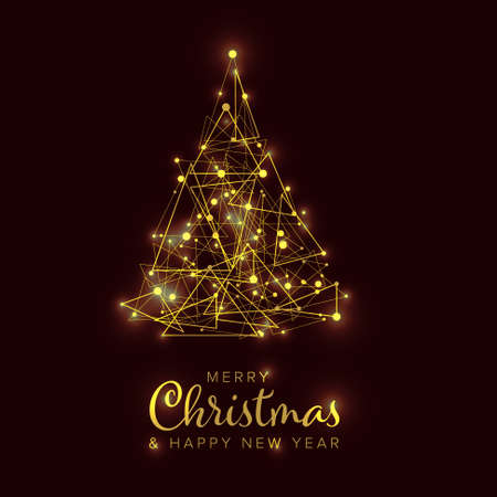 Christmas card with christmas tree made from lights chain with baublesのイラスト素材