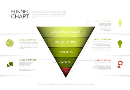 Vector Infographic 5 level layers funnel template with descriptions - reverse pyramid template on light backgroundのイラスト素材