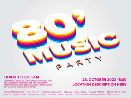 Concert music disco party poster template with retro music from 1980 year and retro dance style