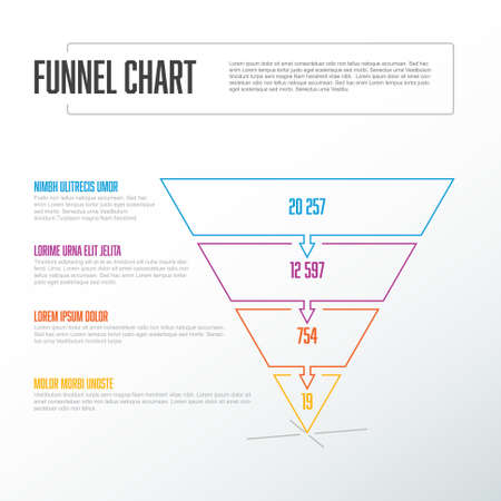Vector thin line Infographic 4 level layers funnel template with descriptions - reverse pyramid templateのイラスト素材