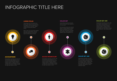 Vector dark progress steps template with descriptions, icons and circlesのイラスト素材