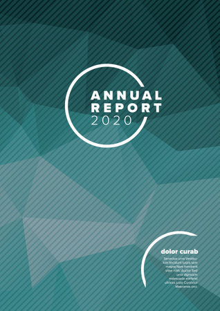 Vector abstract annual report cover template with sample text and abstract background - blue lowpoly graphicのイラスト素材