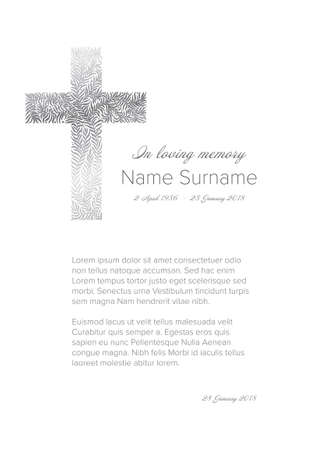 Funeral condolence death notice card template with big silver cross made from floral elementsのイラスト素材
