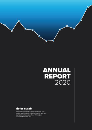 Vector abstract dark annual report cover template with sample text and some curved graph profile - document or brochure front pageのイラスト素材