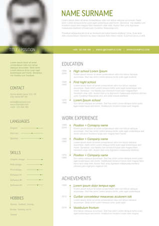 Vector minimalist cv / resume template with content blocks design green accent and profile photo. Simple minimalist typography cv resume with education work experience and achievements blocksのイラスト素材