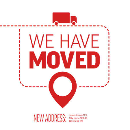 We are moving from one address to another address - minimalistic flyer template with place for new company office shop location address. Template for poster flyer with new address after relocation.のイラスト素材