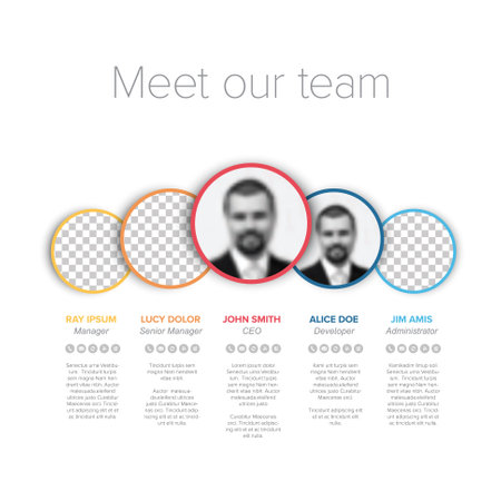 Company team presentation template with circle team profile photos placeholders and some sample text...