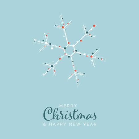 Minimalist Christmas flyer card temlate with white snowflake icon shape and light blue background with decorative white red and blue circle dotsのイラスト素材