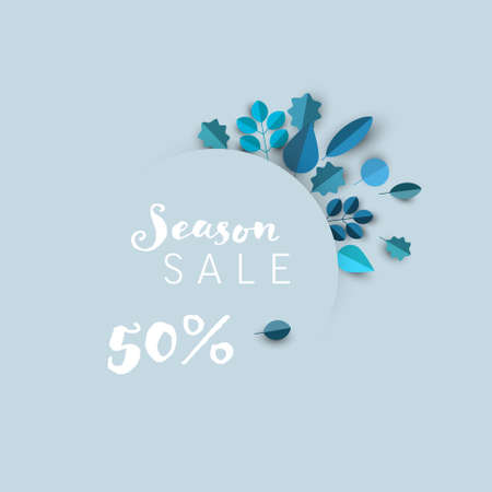 Winter cool minimalist sale circle label made from minimalist leafs with place for your text. Circle fall discount flyer banner social media post status or cover illustration - dark versionのイラスト素材