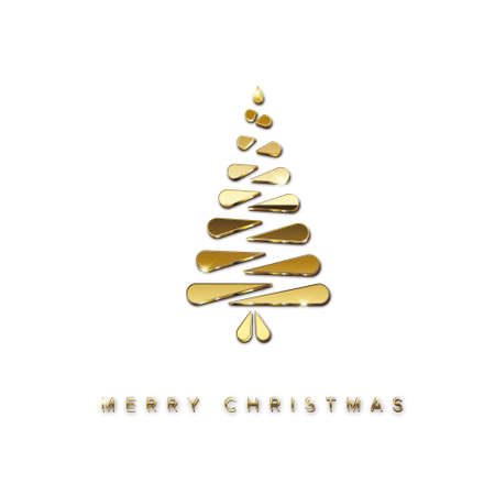 Simple vector christmas card with abstract golden christmas tree made from golden metallic droplet blocks - original simple minimalistic new year card on white backgroundのイラスト素材