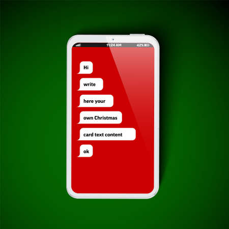 Funny teenager Christmas card with Christmas tree made from several message bubbles on the smartphone - chat conversation communicationのイラスト素材