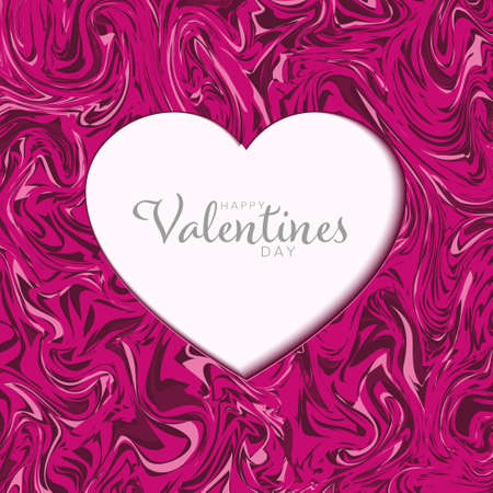 Pink marble Happy Valentines day card template - white heart shape concept illustration on a pink abstract background with Happy Valentines day textのイラスト素材