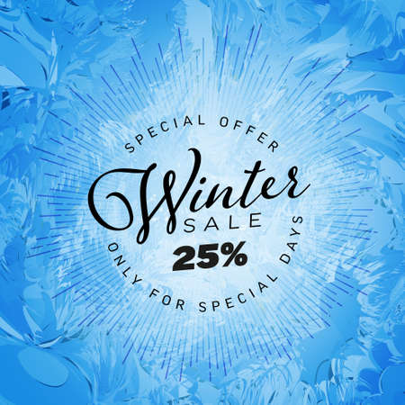 Winter cool minimalist sale circle nice typography label with place for your text. Circle winter discount flyer banner social media post status or cover illustration - forzen window effectのイラスト素材