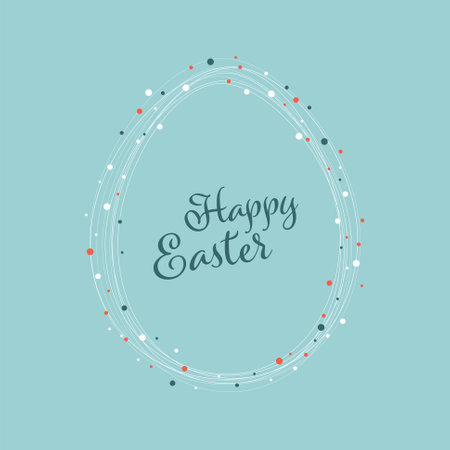 Happy Easter minimalistic card template with abstract Easter egg made from several ovals and color circle dots. Minimalistic Easter vector card template with place for your textのイラスト素材