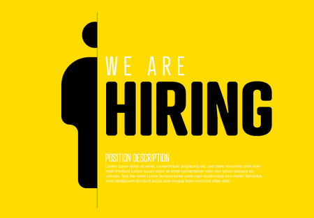 We are hiring minimalistic flyer template - looking for new members of our team hiring a new member colleages to our company organization team. Hiring yellow flyer banner advertisementのイラスト素材