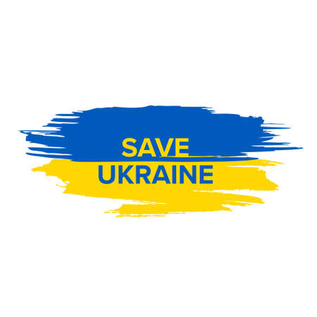 Save Ukraine support icon conceptual ilustration tag for social media header or poster template. Illustration for supporting Ukraine with blue and yellow flagのイラスト素材