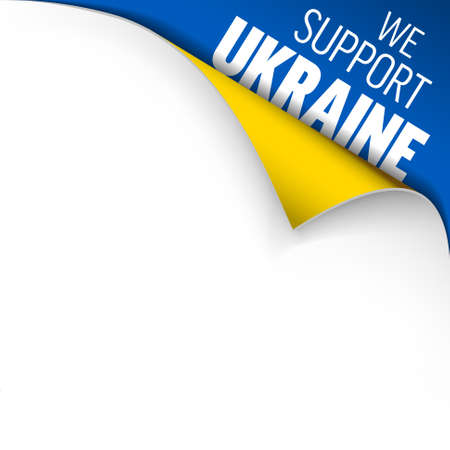 We support Ukraine corner graphic addon illustration template for website flyer poster with ukraian blue and yellow colors. Illustration for supporting Ukraine with blue and yellow ukraine falg colors.のイラスト素材