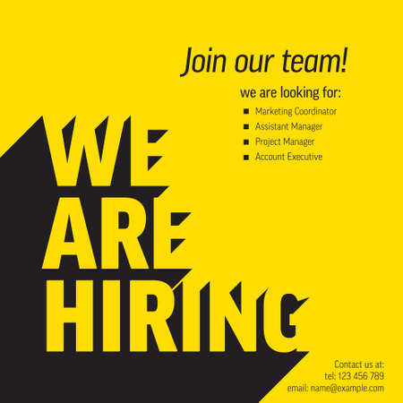 We are hiring minimalistic flyer template - looking for new members of our team hiring a new member colleages to our company organization team. Hiring yellow flyer banner advertisementのイラスト素材