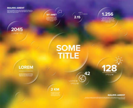 Multipurpose circle infographic made from content circles overlays with icons numbers and texts and a background photo placeholderのイラスト素材