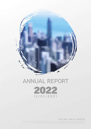 Vector abstract annual report cover template with sample text and abstract circles masked photo - document or brochure front page with light corporate styleのイラスト素材