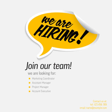 We are hiring minimalistic flyer template - looking for new members of our team hiring a new member colleages to our company organization team - simple motive with speech bubble stickerのイラスト素材