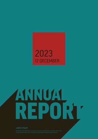 Vector abstract annual teal report cover template with sample text with long shadow effect - simple minimalistic layout with big text and square titleのイラスト素材