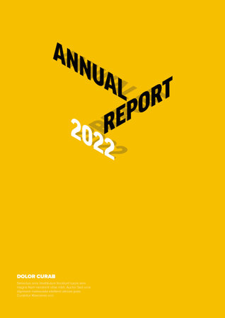 Vector abstract annual light report cover template with sample isometric text title - simple minimalistic yellow layout with black and white textのイラスト素材