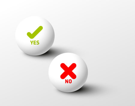 Set of fresh minimalist icons for various status - yes, no, accept, cancel in light ball spheres on light gray gradient background - green and red colorのイラスト素材