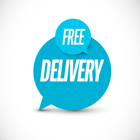 Free delivery shipping label tag sticker element made from two circle speech bubbles and light shadow. Tag element for eshop items.のイラスト素材
