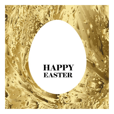 Happy Easter - minimalist easter card with egg cut from golden texture. Simple noble original minimalistic easter card with gold accent and place for your text contentのイラスト素材