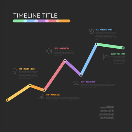 Thick line growth Infographic vertical timeline diagram template with black background. Simple multipurpose infochart with increasing graph curveのイラスト素材