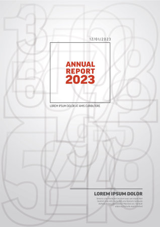 Vector light abstract annual report cover template with sample text and abstract big numbers - annual report document or brochure front page with corporate styleのイラスト素材