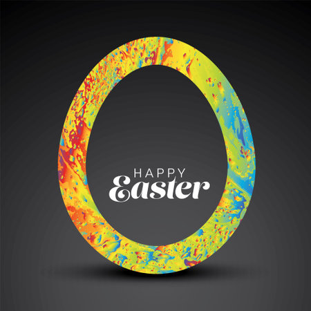 Happy Easter - minimalist easter card with egg cut from vivid color texture. Simple dark noble original minimalistic easter card with place for your text contentのイラスト素材