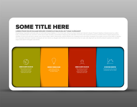 Vector multipurpose Infographic timeline template made from four content blocks in white rounded container on dark background. Multipurose infographic with four places for your contentのイラスト素材