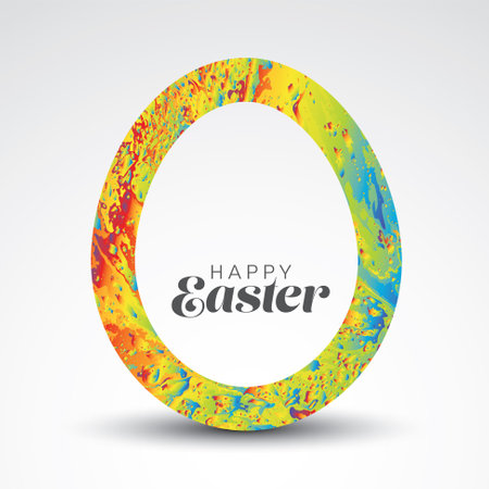 Happy Easter - minimalist easter card with egg cut from vivid color texture. Simple light noble original minimalistic easter card with place for your text content on white backgroundのイラスト素材