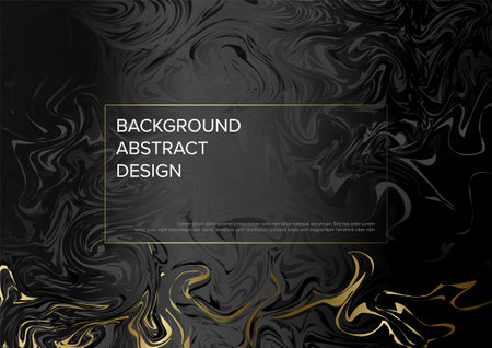 Abstract dark background with dark gray marble effect and place for your text. Nice fresh background for banner flyer header or social media status with golden accentのイラスト素材