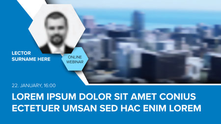 event cover template for online webinar with photo placeholders and place for text information content. Multipurpose social media header template.のイラスト素材