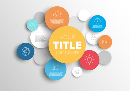 Vector abstract blue yellow orange circles illustration / infographic template with place for your content on white background multipurpose infographic template with place for your contentのイラスト素材