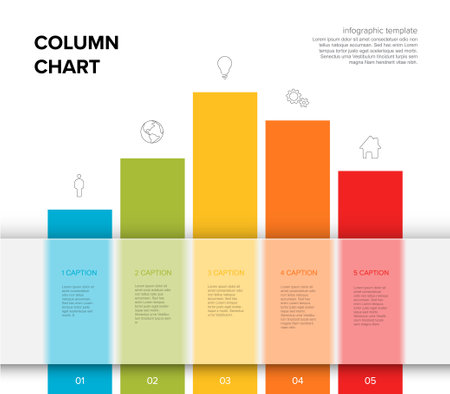 Vector Infographic report template design with paper labels stickers and column stripes. Simple infochart or column graph template, semi transparent horizontal timeline.のイラスト素材