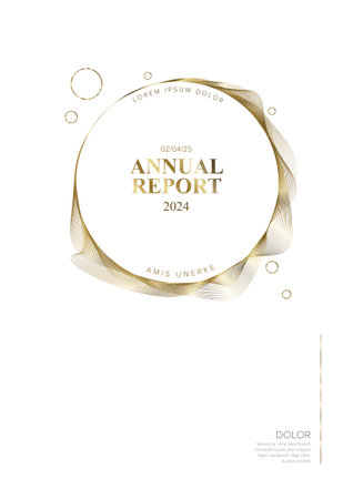 Vector abstract annual report white cover template with sample text and abstract golden circle with title - simple minimalistic light layout for brochure cover, flyer or document front pageのイラスト素材