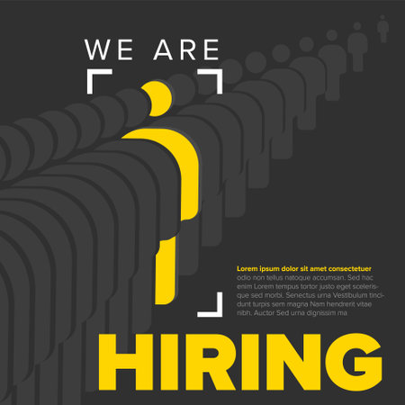 We are hiring minimalistic flyer template - looking for new members of our team hiring a new member colleagues to our company organization team - dark yellow versionのイラスト素材
