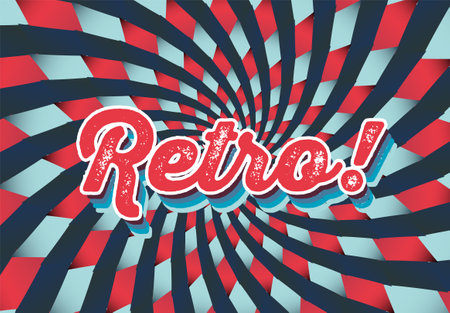 Old vector retro vintage lettering on spiral retro background. Abstract vintage retro label on geometry retro blue and red pattern made from spiral.のイラスト素材