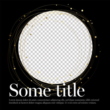 A golden black circle frame with delicate lines and dots, perfect for elegant designs for social media networks. Social media dark template with circle photo placeholderのイラスト素材
