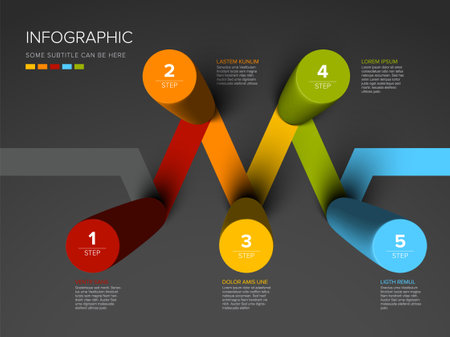 A 3D infographic template with five colorful steps, showing a creative way to display information flow and progression. Simple multipurpose infographic template with five elementsのイラスト素材