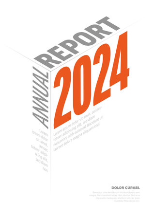 Vector abstract annual report cover template with sample text and abstract shape - simple minimalistic layout with red text on white coverのイラスト素材