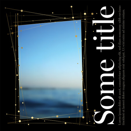 A golden rectangle frame with delicate lines and dots, perfect for elegant dark designs for social media networks. Social media template with squared photo placeholderのイラスト素材