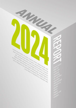 Vector abstract annual report cover template with sample text on isometry prism shape - simple light minimalistic layout with green text on white coverのイラスト素材